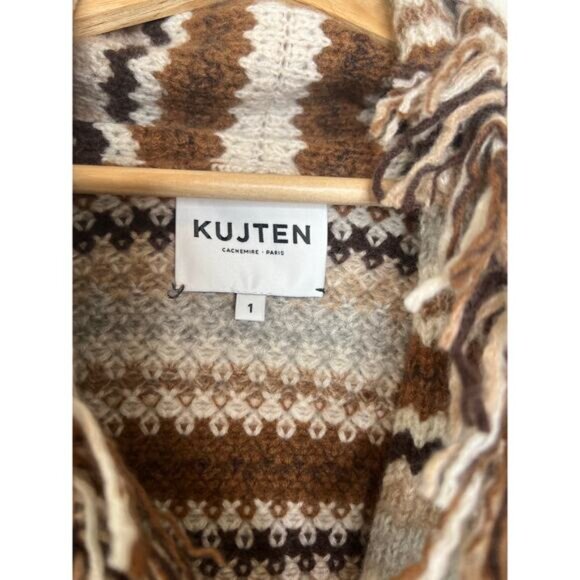 NEW Kujten Paris Zaina Cashmere Belted Waist Long Sleeve Jacket Brown Size: 1 - Picture 4 of 7